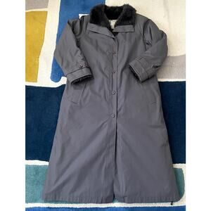 Vintage Women's London Fog Faux Fur Lined Grey Trench Coat Size 12 Regular